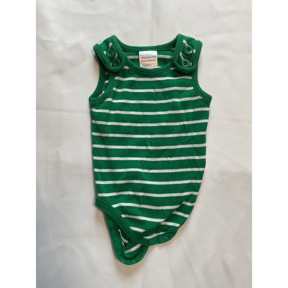 Hanna Andersson Green White Striped Organic Cotton Bodysuit Kids 6-12 Months